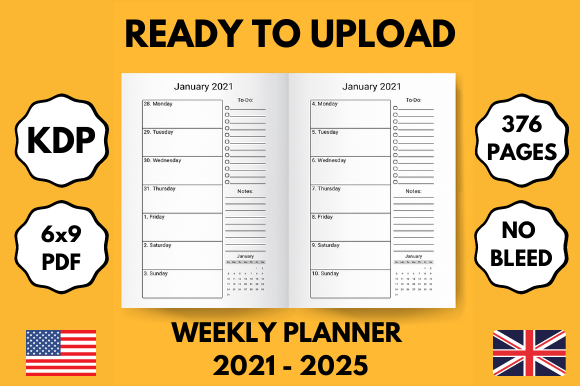 Download 2021-2025 - 5 Years Weekly Planner - 6x9 - Weekly planner Collection
