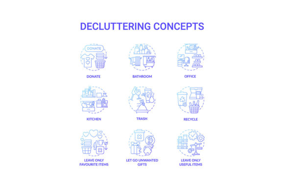Download Decluttering Blue Gradient Concept Icons - Premium Resources