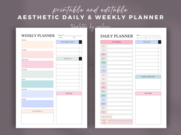 Download Aesthetic Daily &amp; Weekly Planner Templat - Weekly planner Collection